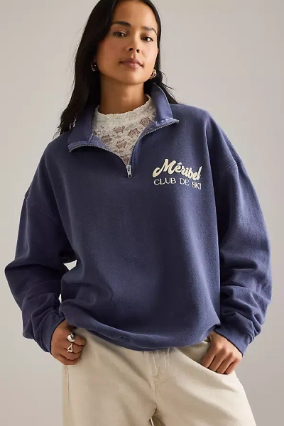 By Anthropologie Ski Graphic Quarter-zip Sweatshirt In Blue