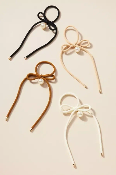 By Anthropologie Skinny Bow Hair Ties, Set Of 4 In Neutral