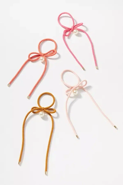 By Anthropologie Skinny Bow Hair Ties, Set Of 4 In Pink