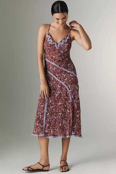 By Anthropologie Sleeveless Appliqué Slip Midi Dress In Purple