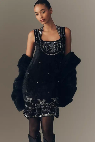 By Anthropologie Sleeveless Beaded Mini Dress In Black