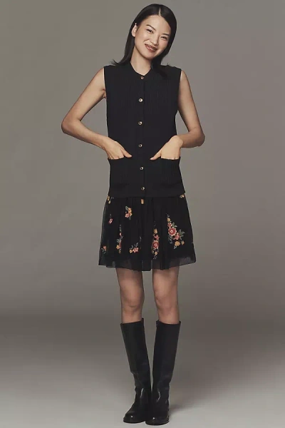 By Anthropologie Sleeveless Cardigan Sweater In Black
