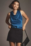 By Anthropologie Sleeveless Cowl-neck Blouse In Blue