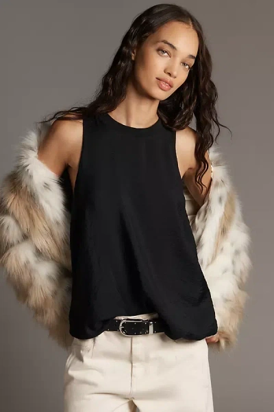 By Anthropologie Sleeveless Crew-neck Textured Blouse In Black