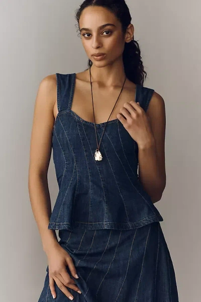 By Anthropologie Sleeveless Denim Peplum Top In Blue