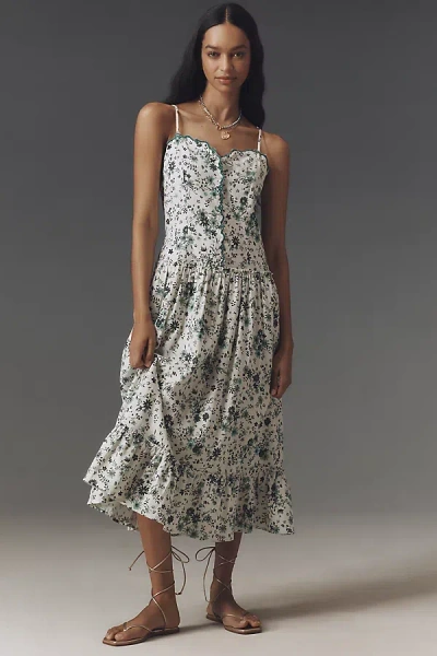 By Anthropologie Sleeveless Drop-waist Midi Dress In Green