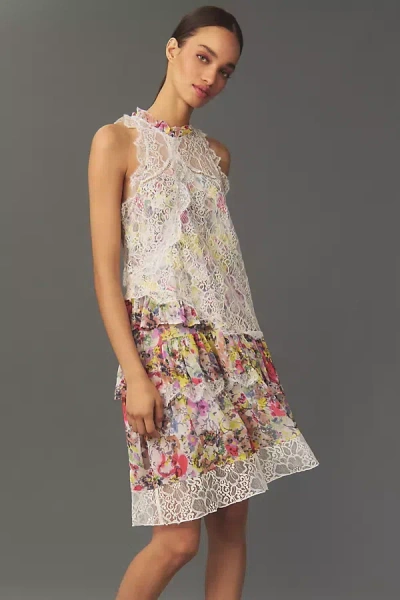 By Anthropologie Sleeveless Lace-back Tiered Mini Dress In Multicolor