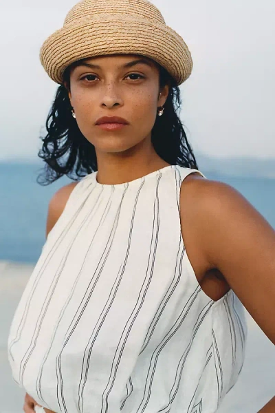 By Anthropologie Sleeveless Linen Bubble Tank Top In White