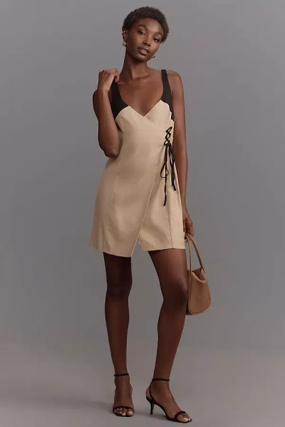 By Anthropologie Sleeveless Linen Wrap Mini Dress In Gold
