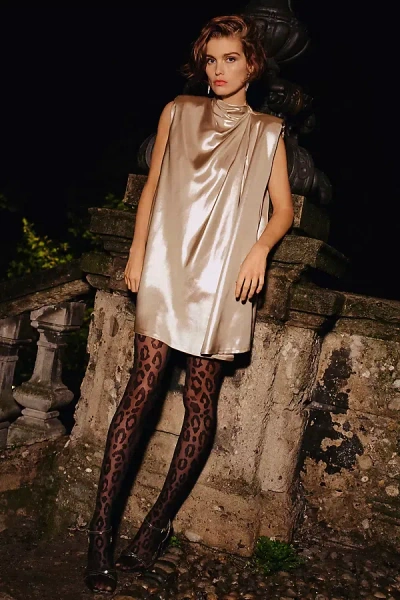 By Anthropologie Sleeveless Liquid Shine Mini Dress In Gold