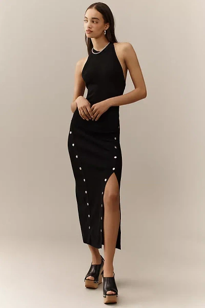 By Anthropologie Sleeveless Open-back Snap Slim Midi Dress In Black