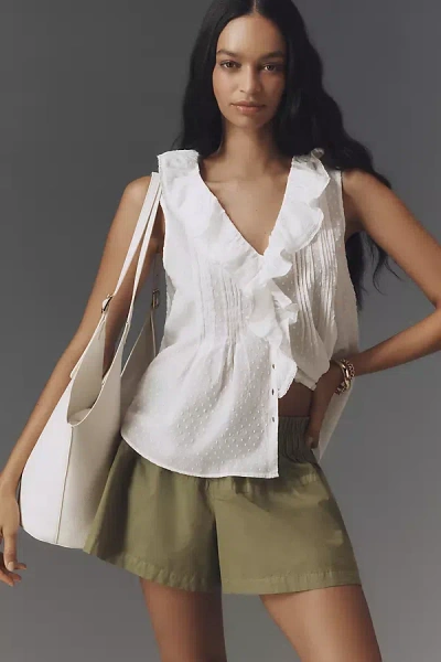 By Anthropologie Sleeveless Pintuck Ruffle Blouse In White
