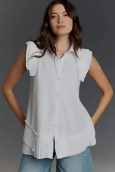 By Anthropologie Sleeveless Pleated Blouse In White