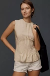 By Anthropologie Sleeveless Pleated-waist Blouse In Beige