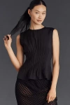 By Anthropologie Sleeveless Pleated-waist Blouse In Black