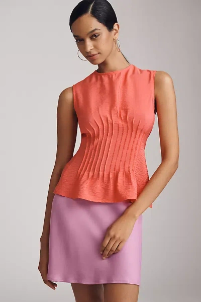 By Anthropologie Sleeveless Pleated-waist Blouse In Red