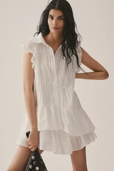 By Anthropologie Sleeveless Ruffle Mini Shirt Dress In White