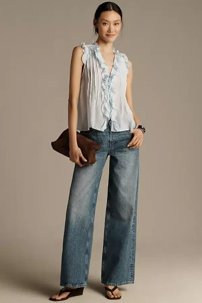 By Anthropologie Sleeveless Ruffle Top In Blue