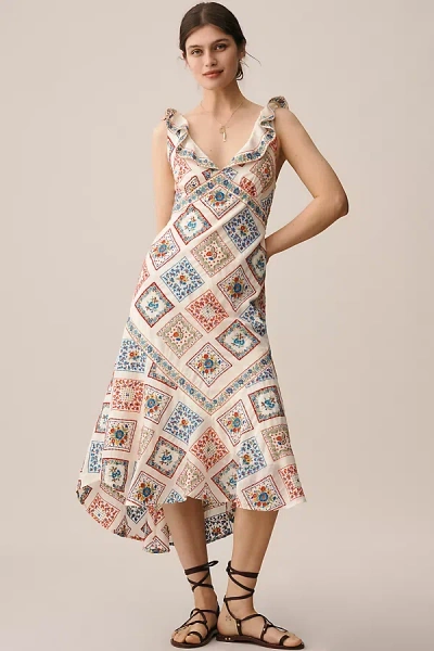 By Anthropologie Sleeveless Ruffled V-neck Midi Dress