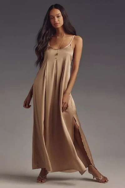 By Anthropologie Sleeveless Scoop-neck Silky Maxi Dress In Gold