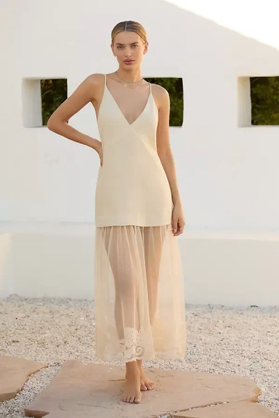 By Anthropologie Sleeveless Sheer Linen Maxi Slip Dress In Beige
