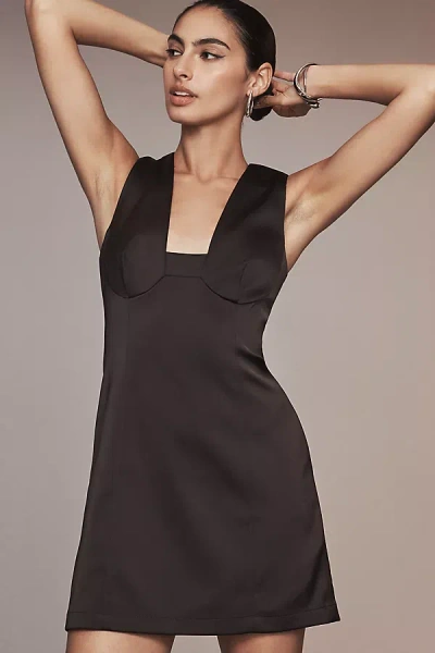 By Anthropologie Sleeveless Square-neck Shift Mini Dress In Brown