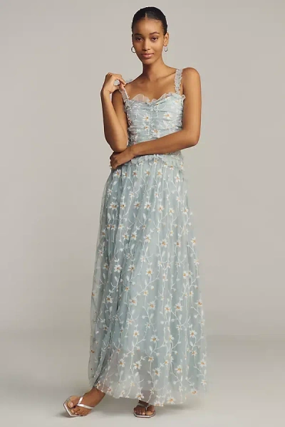 By Anthropologie Sleeveless Tulle A-line Maxi Dress In Blue
