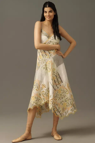 By Anthropologie Sleeveless V-neck Asymmetric Midi Dress In Sand