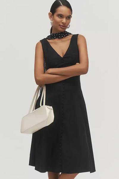 By Anthropologie Sleeveless V-neck Button-front Midi Dress In Black