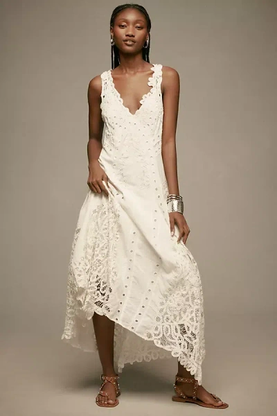 By Anthropologie Sleeveless V-neck Crafted A-line Maxi Dress In White |  ModeSens