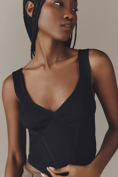 By Anthropologie Sleeveless V-neck Cropped Sweater Tank Top In Black