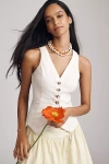 By Anthropologie Slim Button-front Vest Top In Beige