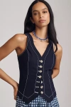 By Anthropologie Slim Button-front Vest In Blue
