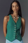 By Anthropologie Slim Button-front Vest Top In Green