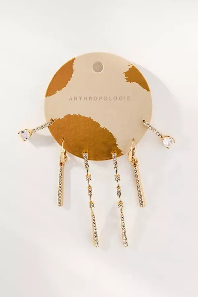 By Anthropologie Slim Crystal Drop Earrings, Set Of 3 In Gold