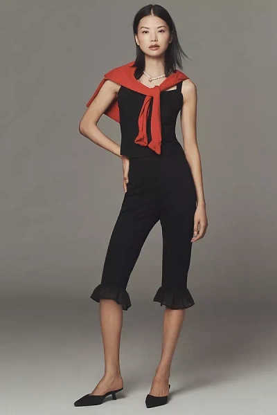By Anthropologie Slim Ruffle Capri Pants In Black