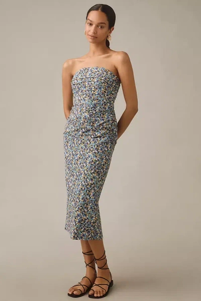By Anthropologie Slim Strapless Ruched Dress In Blue