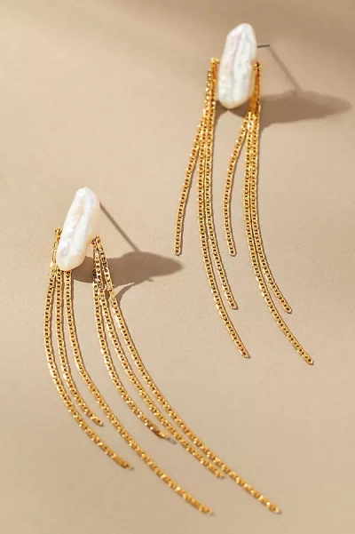 By Anthropologie Slinky Pearl Drop Earrings In White