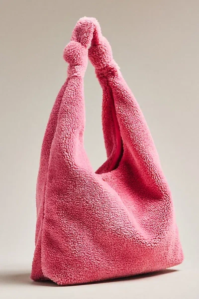 By Anthropologie Slouchy Knotted Sherpa Fleece Shoulder Bag In Pink