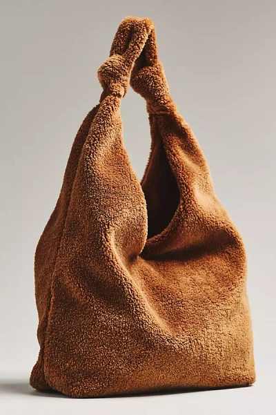 By Anthropologie Slouchy Knotted Sherpa Fleece Shoulder Bag In Sand