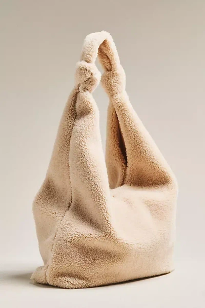 By Anthropologie Slouchy Knotted Sherpa Fleece Shoulder Bag In White