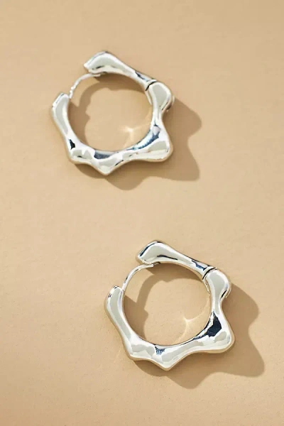 By Anthropologie Small Abstract Molten Huggie Hoop Earrings In Silver