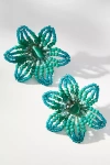 By Anthropologie Small Beaded Floral Post Earrings In Blue