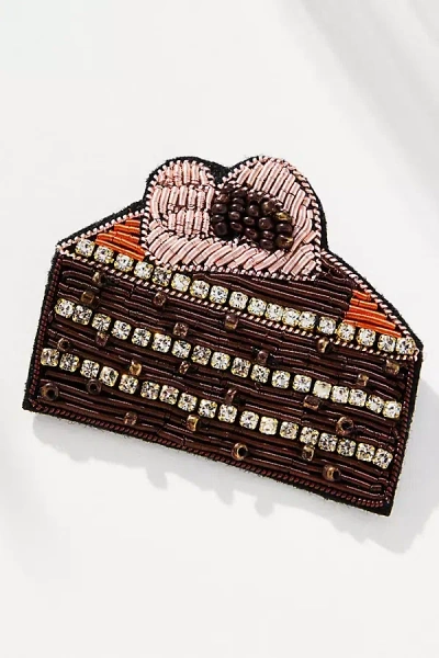 By Anthropologie Small Beaded Icon Brooch In Brown