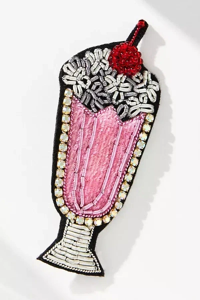 By Anthropologie Small Beaded Icon Brooch In Pink