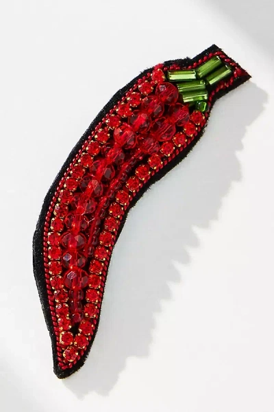 By Anthropologie Small Beaded Icon Brooch In Red