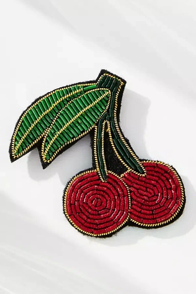By Anthropologie Small Beaded Icon Brooch In Red