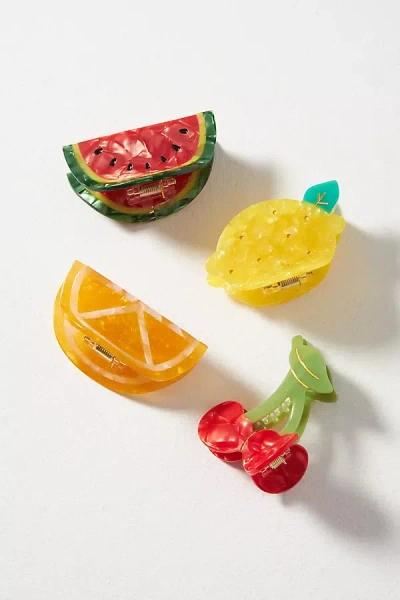 By Anthropologie Small Fruit Claw Clips, Set Of 4 In Multi