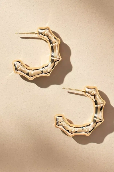 By Anthropologie Small Metallic Bamboo Hoop Earrings In Gold