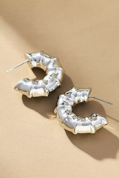 By Anthropologie Small Metallic Bamboo Hoop Earrings In Silver